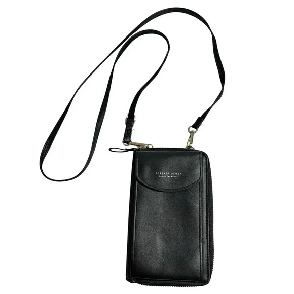 FOREVER LOVELY DESIGN FOR MADLEY BLACK CROSSBODY BAG PHONE POCKET - Picture 1 of 10